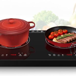 VBGK Electric Cooktop,24 Inch Electric Stove Top 110V 3000W with LED touch Control,8 Power Levels, Kids Lock & 4H Timer,Overheat Protection stove,2 burner cooktop