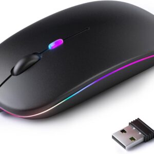 KANMABPC Wireless Bluetooth Mouse – Rechargeable, Silent, Dual Mode (Bluetooth 5.2 & USB) with LED Lights – Portable for Laptop, Desktop, & Tablet(Black)