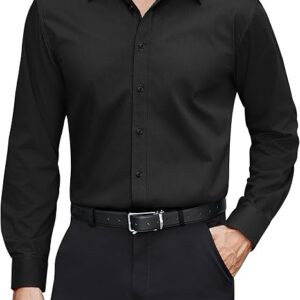 J.VER Men's Dress Shirts Stretch Stain Shield Long Sleeve Solid Formal Shirt Business Casual Button Down Shirts
