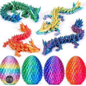 TBOLINE 4PCS 3D Printed Dragon Egg, Articulated Crystal Small Animals Treasure Box Prizes for Kids Classroom, 3D Printer Dinosaur Eggs Cool Fidget Toys, Goodie Bag Stuffers Toys for Boys 6-8 8-10