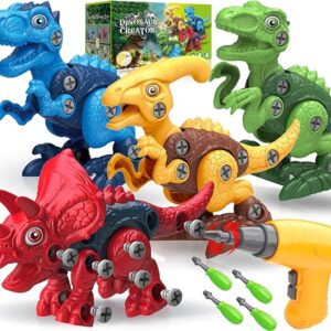 Dinosaur Toys for 3, 4, 5, 6, 7 Year Old Boys, Take Apart Toys with Electric Drill for Kids, STEM Educational Construction Building Toy, Ideal Birthday Christmas Easter Gifts, Incl Tyrannosaurus Rex