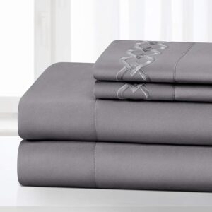 HOMEIDEAS 4-teilige Schnalle bestickte Rand Bettwäsche Set Extra weiche gebürstete Mikrofaser 1800 Bettwäsche Tiefe Tasche, Falte, Fade frei (Super King, Spa Blue)